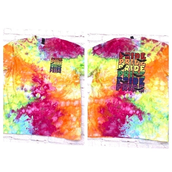 PRIDE tie dye graphic tee shirt pride flag colors Unisex Large - Picture 1 of 8